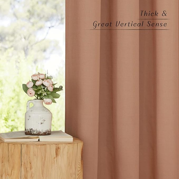 NICETOWN Rustic Linen 96 inch Long Curtains for Living Room, Grommet Privacy Added Thick Linen Weave with Light Filter Window Curtains & Drapes for Bedroom, Terracotta, W42 x L96, 2 Panels