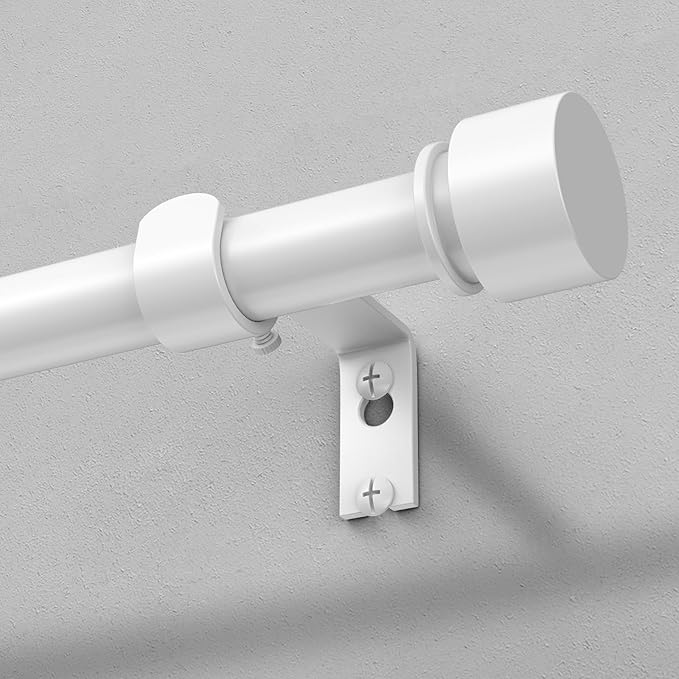 Modern White Curtain Rods for Windows 48 to 84 Inch, 1" Diameter Adjustable Heavy Duty Window Curtain Pole with Matte White End Cap Finials, Decorative Drapery Rods for Living Room, Bedroom