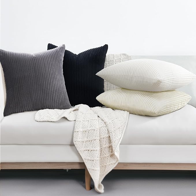 Topfinel 20x20 inch 4 Pack Black and White Decorative Throw Pillow Covers,Soft Velvet Modern Unique Designs,Mix and Match for Home Fall Decor,Cushion Covers Set of 4 (Black/White)
