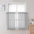 Chyhomenyc Light Grey Sheer Curtains 30 inch Length 2 Panels, Light Filtering Voile Rod Pocket Short Window Curtians for Bathroom Living Room Farmhouse Small Windows, 42Wx30L inches