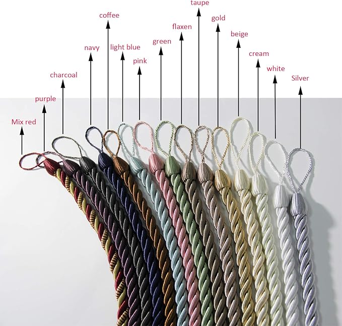 BEL AVENIR Curtain Rope Tiebacks, Drapery Rope Holdbacks with 4 Metal Screw Hooks (Navy, 4pack)