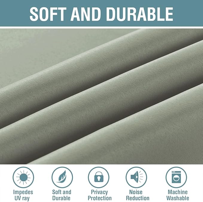 H.VERSAILTEX Blackout Curtain for Living Room Small Window Kitchen Blackout Curtains 45 inch Length Energy Saving Solid Grommet Blackout Drape, One Panel, Light Sage, 52" W x 45" L