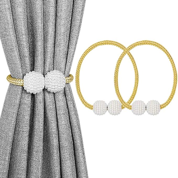Melaluxe 2 Pack Magnetic Curtain Tiebacks, Decorative Curtain Holdbacks for Window Décor (Gold)