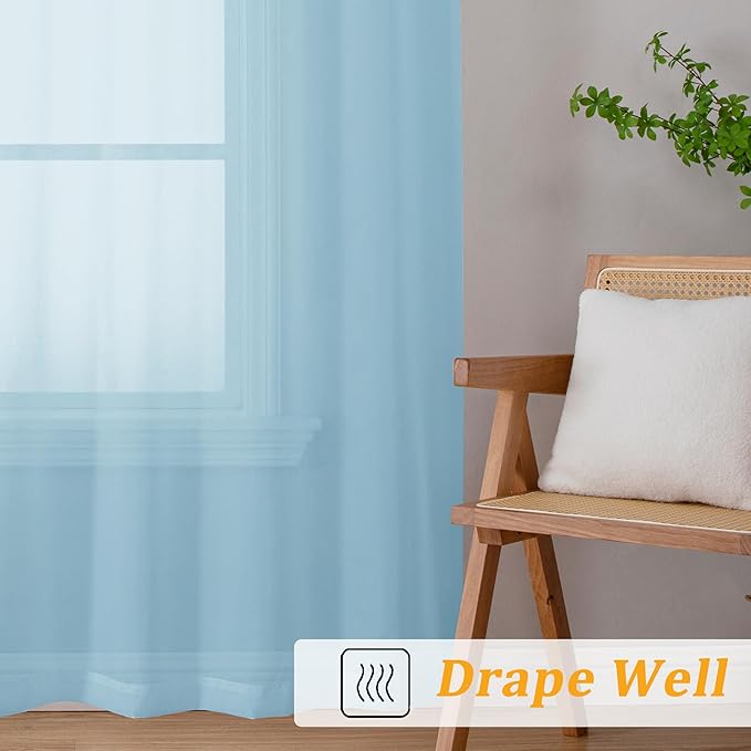 Gwine Sky Blue Sheer Curtains 30 Inch Length, Short Light Filtering Voile Small Cafe Kitchen Curtains with Rod Pocket, Short Curtain for Bathroom Window, 42x30 Inch, 2PCS