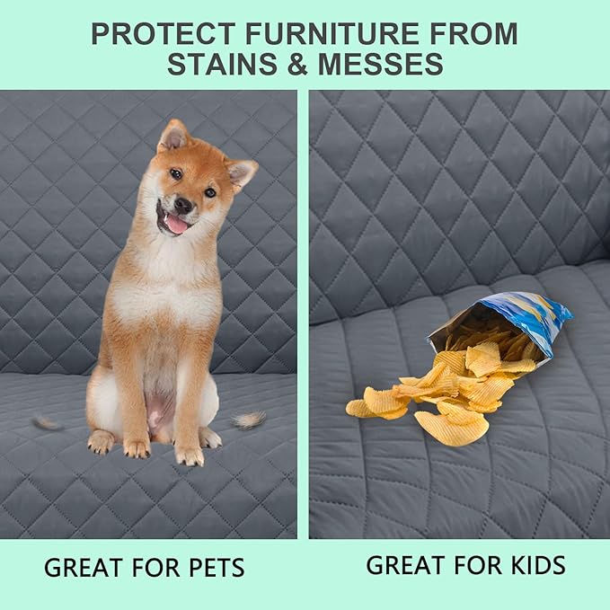 Reversible Sofa Covers Couch Cover Furniture Protector for Dogs Elastic Straps Water Resistant(Sofa,Dark Blue/Light Grey)