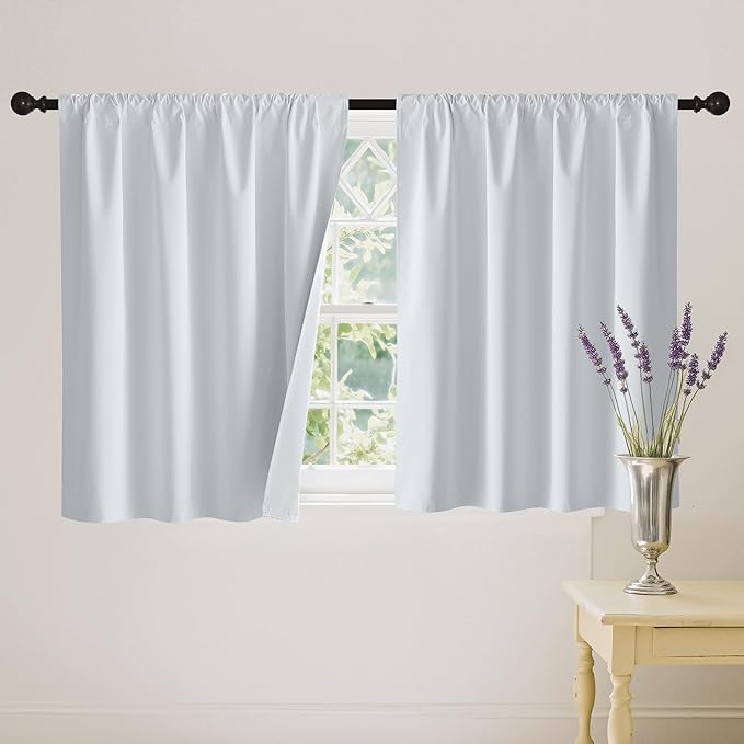 RYB HOME White 100% Blackout Curtains, Short Thermal Insulated Heat & UV Blocking Total Room Darkening Privacy Drapes for Small Window, Width 42 by Length 36, White, 2 Panels