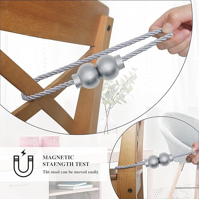 6 Pack Magnetic Curtain Tiebacks Modern Handmade Rope Curtain Tie Backs Decorative Drapes Weave Holdbacks for Home Outdoor Bedroom Office Decorative Curtain, Grey