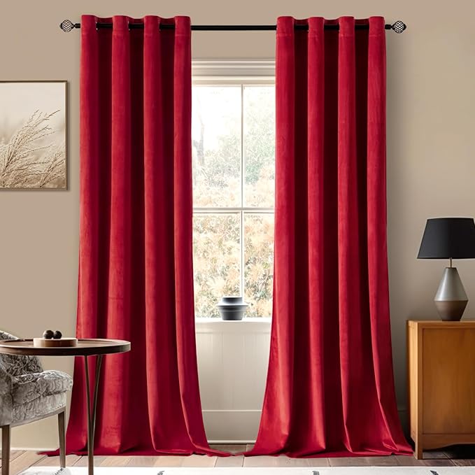 MIULEE Christmas Red Velvet Curtains Elegant Grommet Curtains Thermal Insulated Soundproof Room Darkening Curtains/Drapes for Classical Living Room Bedroom Decor 52 x 90 Inch Set of 2