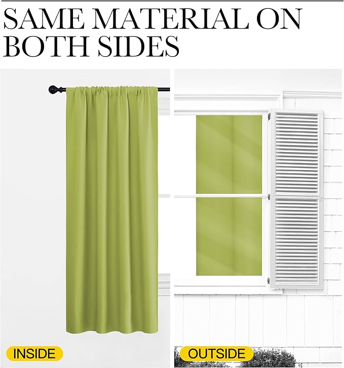 NICETOWN Blackout Curtains for Bedroom, Blackout Curtain Panels, Fresh Green, 1 Pair, 70 by 63-inch, Window Treatment Energy Saving Thermal Insulated Solid Rod Pocket Blackout Drapes/Draperies