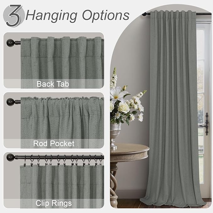 Thick Blackout Curtains for Living Room 2 Panels Set 90 Inches Long Faux Linen Grey Room Darkening Curtains for Bedroom Heavy Deadening Soundproof Drape for Window Doorway 90 Length Charcoal Dark Gray