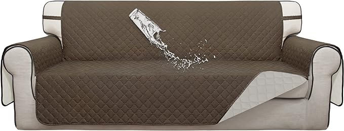 ISSUNTEX Double Protection 100% Waterproof Sofa Covers for Living Room, Reversible Couch Covers for 3 Cushion Couch Sofa, Furniture Protector Sofa Cover for Pets (X Large, Camel/Ivory)