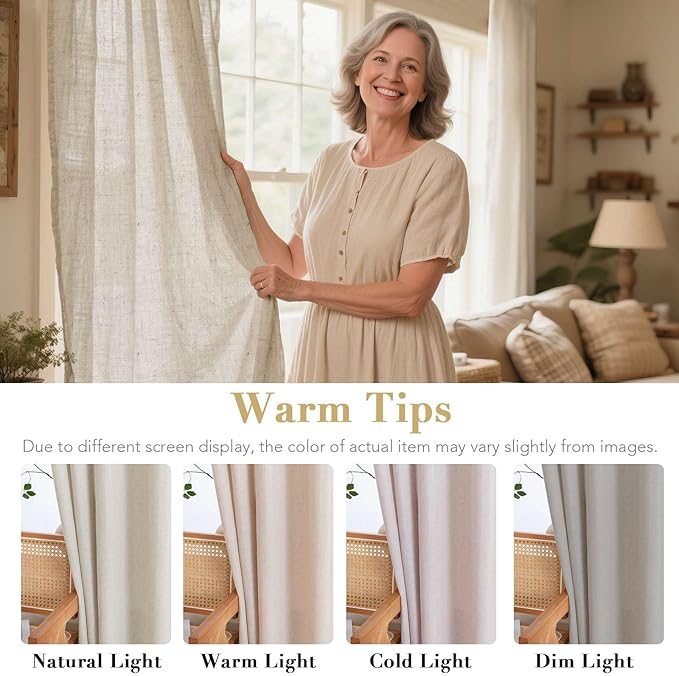 H.VERSAILTEX Elegant Natural Linen Semi Sheer Blended Energy Efficient Light Filtering Curtains Nickel Grommet Curtains Window Treatments Panels/Drapes for Living Room, 52" x 96", Angora