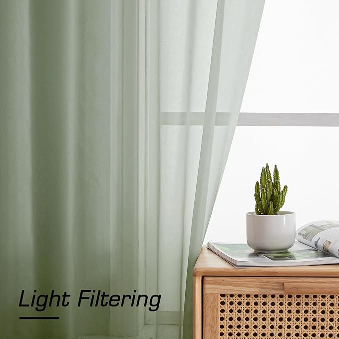 Aiyufeng Sheer Sage Green Curtains 120 Inches Long, Extra Long Rod Pocket Solid Color Window Sheer Curtain Panels, Elegant Curtains & Drapes for Living Room, Bedroom 2 Panels (Sage, 59" W x 120" L)