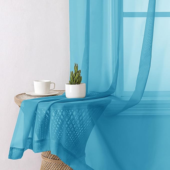Lecloud Turquoise Sheer Curtains 78 Inches Long 2 Panels, Elegant Gauzy Airy Light Filtering Curtain, Voile Home Decor Drapes with Dual Rod Pocket for Bedroom Living Room, Each 42" W x 78" L