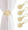 AULEEP Magnetic Curtain Tiebacks, 4 Pack Magnetic Crystal Decorative Drapes Curtain Clips Buckle, Flower Curtain Tie Back, European and American Style (Gold)
