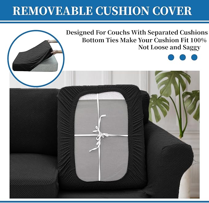 XINEAGE 2026 New 3 Pieces Couch Covers for 2 Cushion Sofa Super Stretch Loveseat Slipcover Pet Dog Universal Slip Cover Anti Slip Love Seat Furniture Protector (Black, 55"-69")