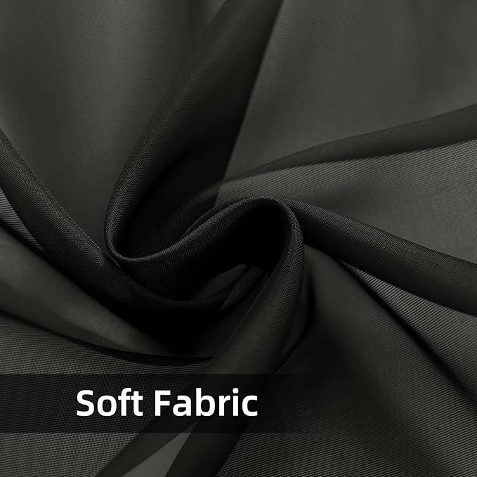 youleyar Solid Sheer Rod Pocket Curtain Voile Draperies 2 Panels White Beige Black Grey Coffee 38 Inch Width 45 Inch Long 1 Pair for Kitchen Bedroom Children Living Room Yard(Black,38Wｘ45L)