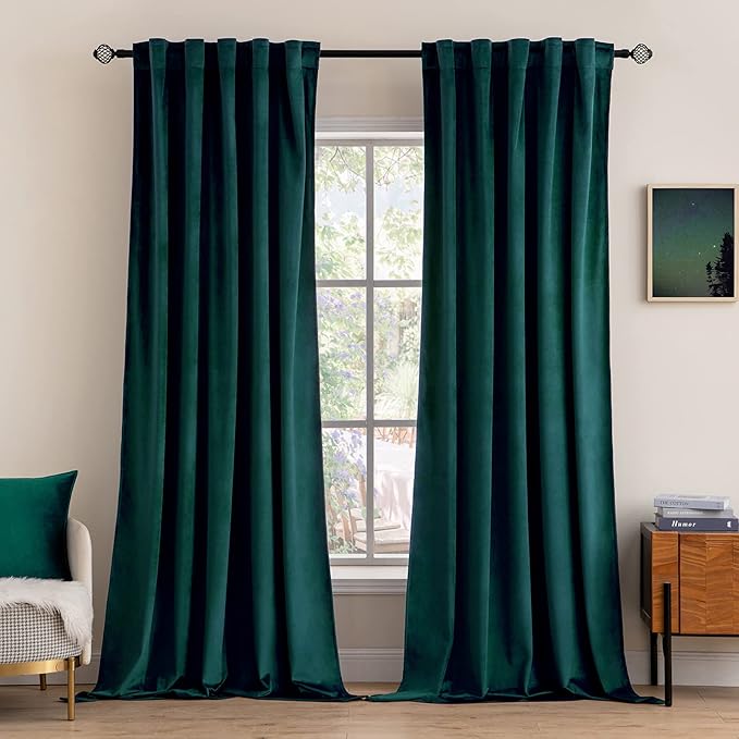 MIULEE Velvet Curtains 90 inches 2 Panels Luxury Blackout Curtains for Bedroom Living Room Thermal Insulated Home Decor Super Soft Elegant Christmas Window Drapes Rod Pocket & Back Tab, Emerald Green