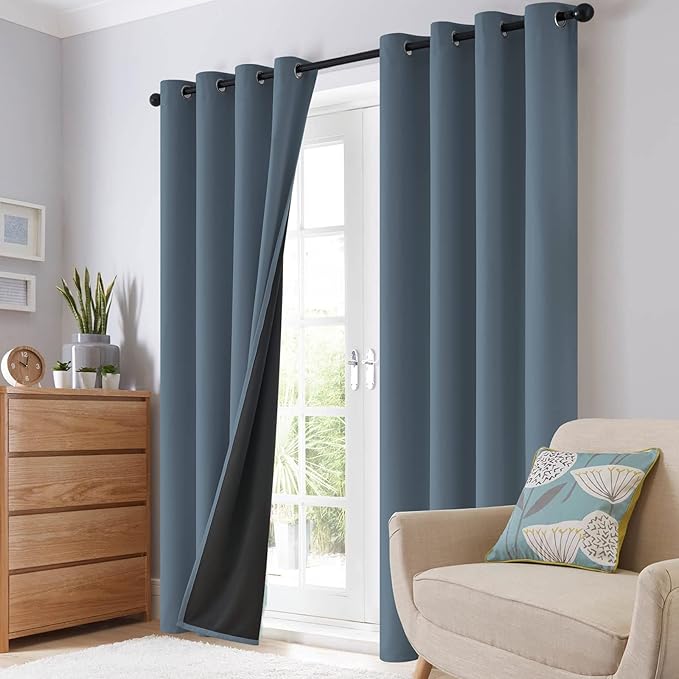 SimpleHome 100% Blackout Curtains for Bedroom,Thermal Insulated Grommet Window Drapes Room Darkening Stone Blue Curtains for Living Room with Black Back,52 x 84 Inch,2 Panels