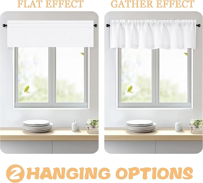 OWENIE White Valances for Windows 1 Pcs, Light Filtering Textured Farmhouse Short Small Valance Curtains for Bathroom Basement Living Room Bedroom, Rod Pocket Half Curtains Over Sink, 52" Wx16 L