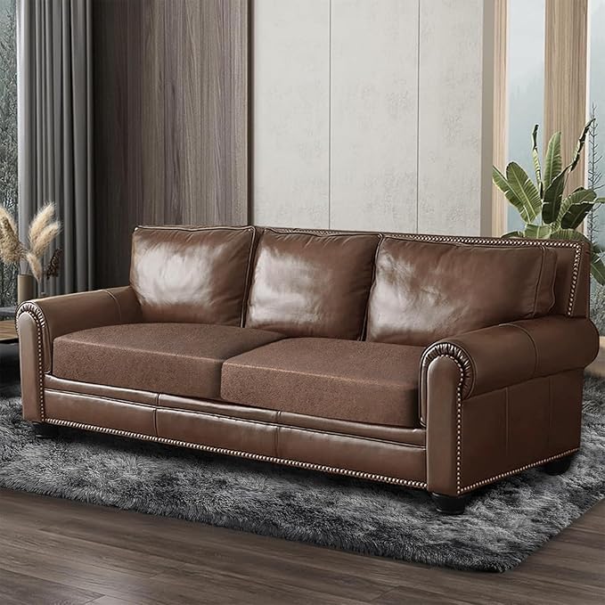 Leather Look Couch Cushion Covers Sofa Seat Slipcovers Sets Couches Furniture Protector for Sectional Armchair Loveseat Pets Kids Stretch Spandex Fabric (2 Cushion Sofa, Brown)