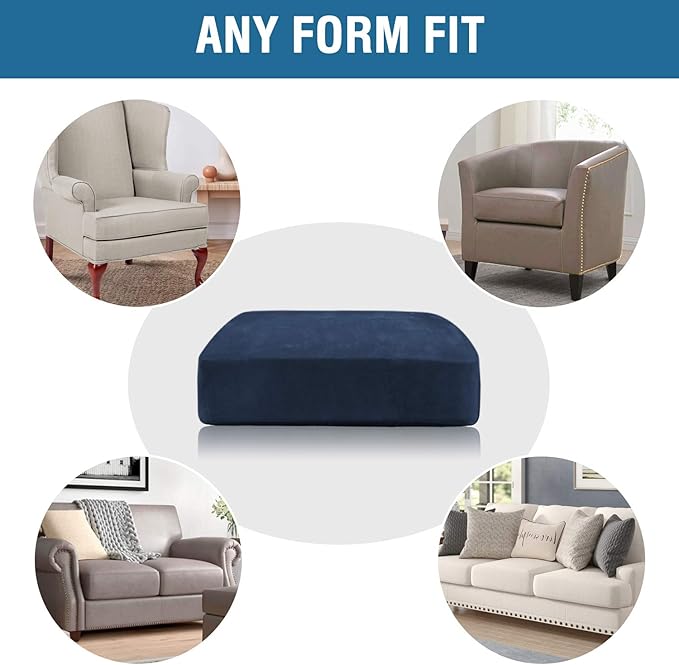 H.VERSAILTEX Velvet Stretch Couch Cushion Cover Plush Cushion Slipcover for Chair Loveseat Sofa Cushion Furniture Protector Seat Cushion Sofa Cover (2 Piece Medium Sofa Cushion Covers, Navy)