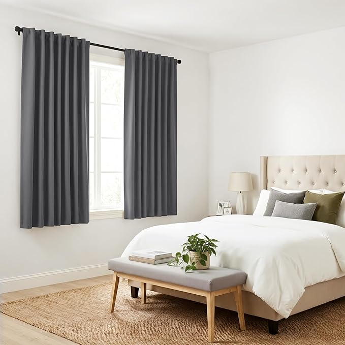 Pony Dance Short Blackout Curtain Panels for Bathroom - Red Drapes Christmas Home Decoration Modern Elegant Back Tab Room Darkening Energy Saving Curtains for Kitchen, 42 x 40 inch, Grey, One Pair