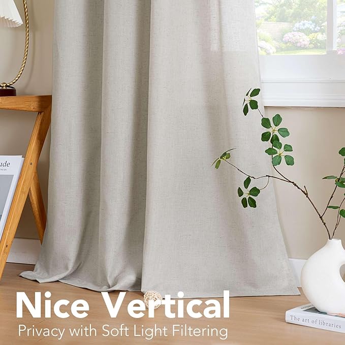 H.VERSAILTEX Living Room Linen Curtains - Semi Sheer, Nickel Grommet, Energy Saving, Light Filtering Panels for Bedroom, Pale Oak, 2 Panels, 52 x 72 Inch