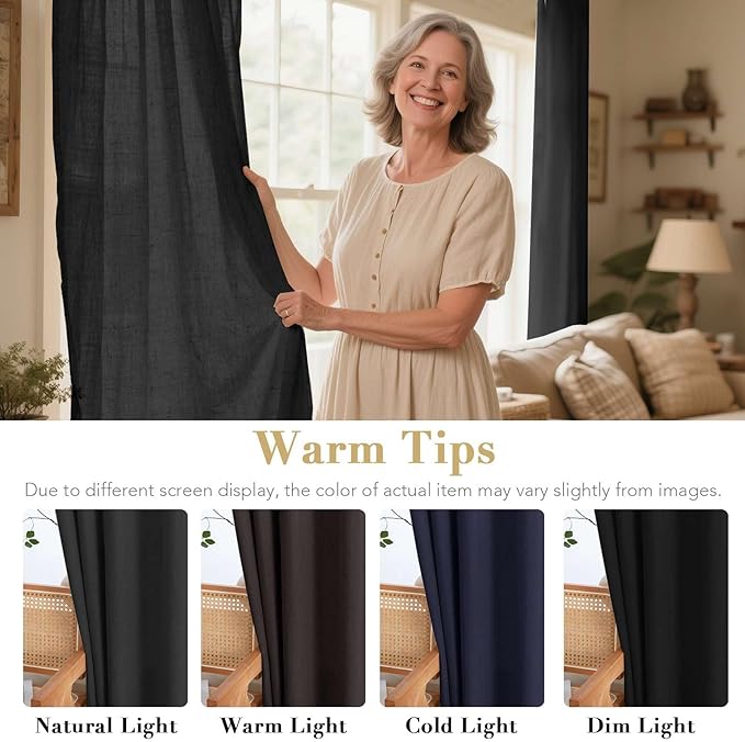 H.VERSAILTEX Living Room Linen Curtains Home Decorative Nickel Grommet Curtains Privacy Added Energy Saving Light Filtering Window Treatments Panels for Bedroom, Heather Black, 2 Panels, 52 x 84 Inch