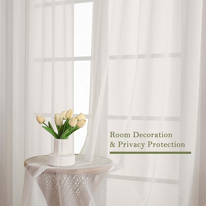 Lecloud Ivory Sheer Curtains 96 Inches Long 2 Panels Set, Solid Airy Voile Dual Rod Pocket Sheer Curtains, Elegant Light Filtering Window Curtain Drapes for Living Room Bedroom Garden, 59" W x 96" L