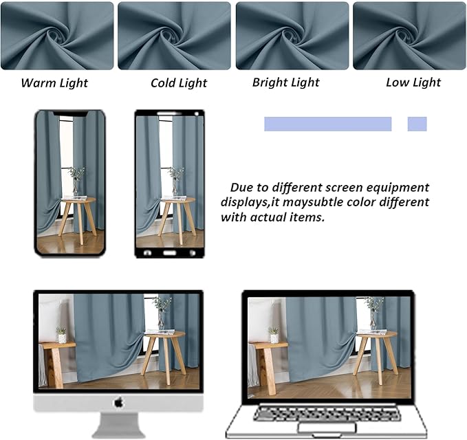 Simplebrand Ava Stone Blue Blackout Curtains for Bedroom, 78 Inch Length, 2 Panels Set, Privacy Thermal Insulated Rod Pocket Window Curtains for Patio, French Door, W40 x L78 Inch