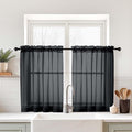 Black Small Sheer Curtains 2 Panels Set, Kitchen Curtains 36 Inch Length, Elegant Light Filtering Short Window Drapes for Living Room Bedroom, Dual Rod Pocket Design, 2x42Wx36L Inches