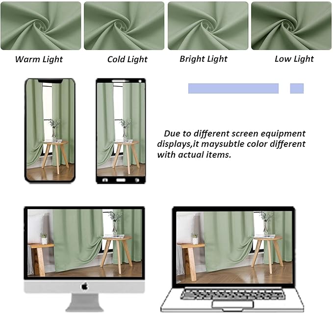 Simplebrand Ava Light Green Blackout Curtains for Bedroom 63 Inch Length 2 Panels Set, Solid Thermal Insulated Energy Saving Rod Pocket Window Treatment Curtains Blackout Drapes, W40 x L63 Inch