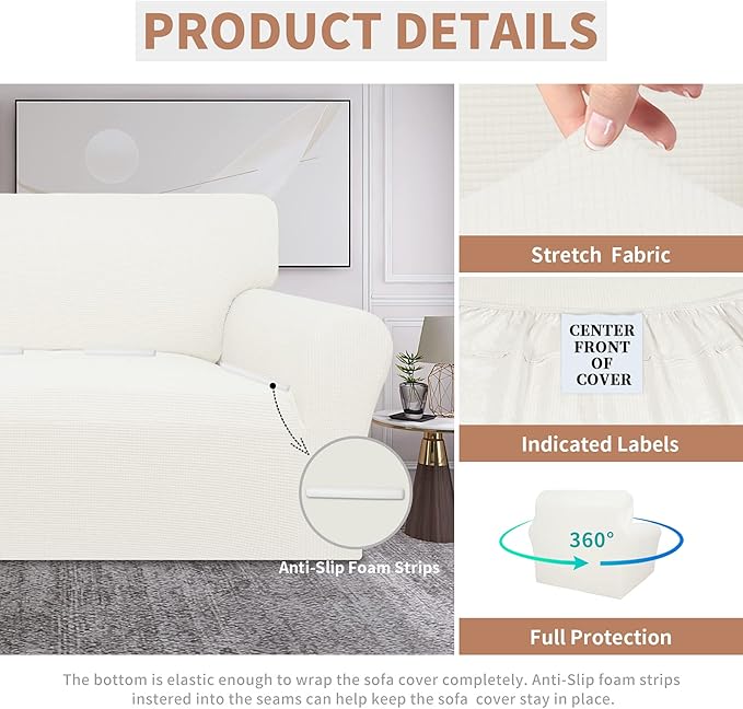 Easy-Going 100% Waterproof Chair Couch Cover, Dual Waterproof Sofa Cover, Stretch Jacquard Sofa Slipcover, Leakproof Furniture Protector for Kids, Pets, Dog and Cat (Chair, Cream)