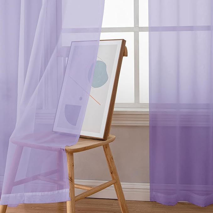 Simplebrand Lavender Sheer Curtains 63 Inch Length 2 Panels, Rod Pocket Solid Color Window Sheer Curtain Panels, Elegant Curtains & Drapes for Living Room, Bedroom 2 Panels (42" W x 63" L)