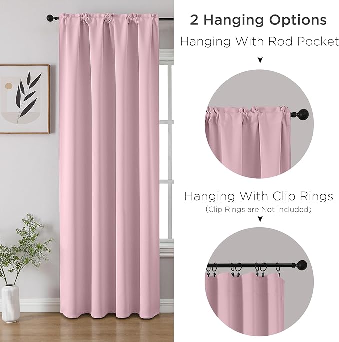 CUCRAF Light Pink Blackout Curtains 54 inch Length 2 Panels Set, Rod Pocket Room Darkening Drapes for Bedroom Living Room, Insulated Thermal Light Blocking Window Curtain (W52 x L54 Inch)