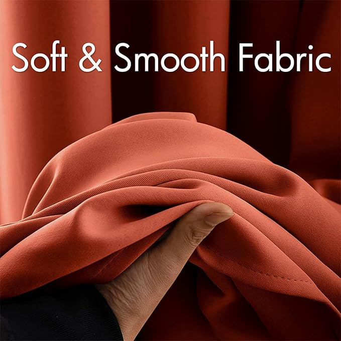 MIULEE 63" Long Room Darkening Curtains Thermal Insulated Rust Terracotta Drapes Window Treatment Set Grommet Top Light Blocking Blackout Curtain for Fall Living Room/Bedroom 2 Panels Burnt Orange