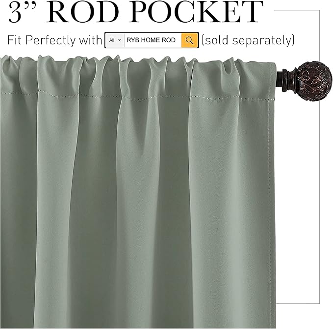 RYB HOME Dorm Curtains Room Darkening, 45 inch Length Privacy Window Treatment Thermal Insulated Covers for Shortage Room Studio Nursery, W42 x L45 inch, 2 Panels, Sea Green