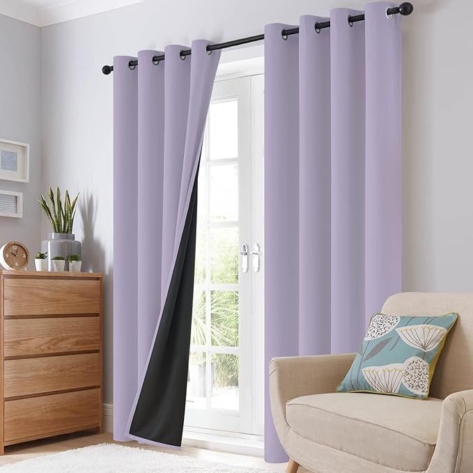 SimpleHome 100% Blackout Curtains for Bedroom,Thermal Insulated Grommet Window Drapes Room Darkening Lilac Curtains for Living Room with Black Back,52 x 96 Inch,2 Panels