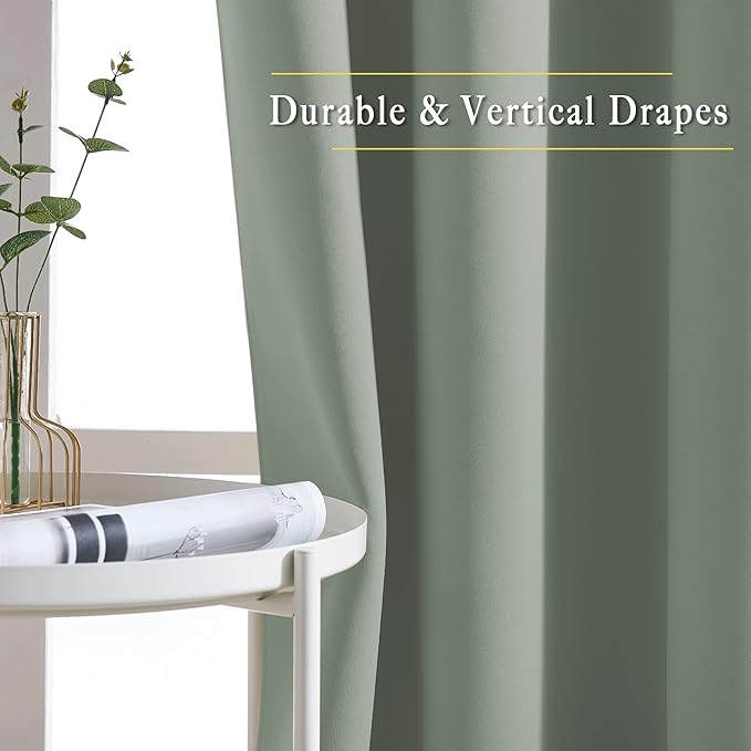 NICETOWN Sage Green Curtains 84 inch Length 2 Panels, Grommet Thermal Insulated Window Treatments Light & Sound Reducing Drapes for Living Room/Bedroom, W46 x L84
