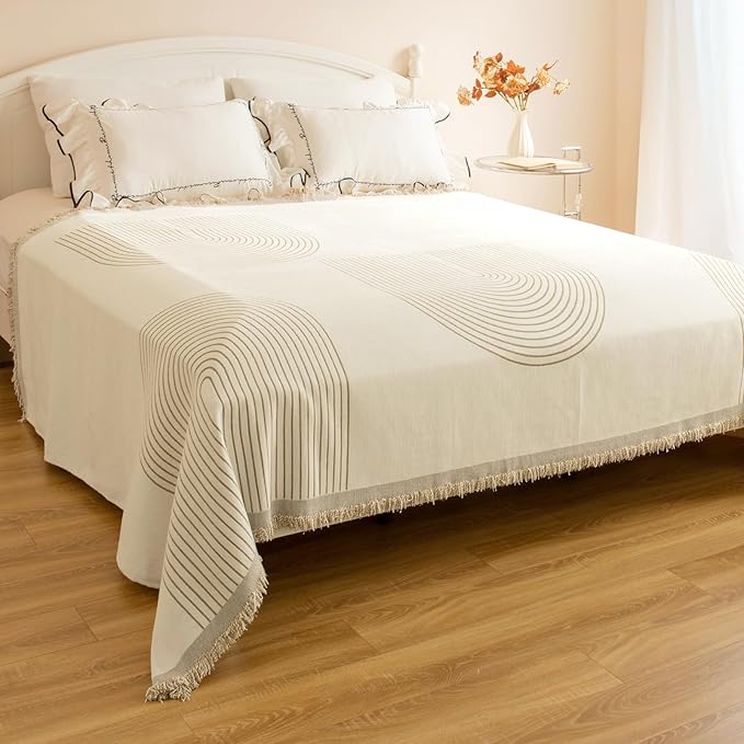 Couch Cover for Dogs, Boho Sofa Covers for 3 Cushion Couch, Chenille Sofa Slipcover for Pets Washable, L-Shape Sectional Couch Loveseat Cover Soft Throw Blankets with Tassels(91x150,Arc Beige)