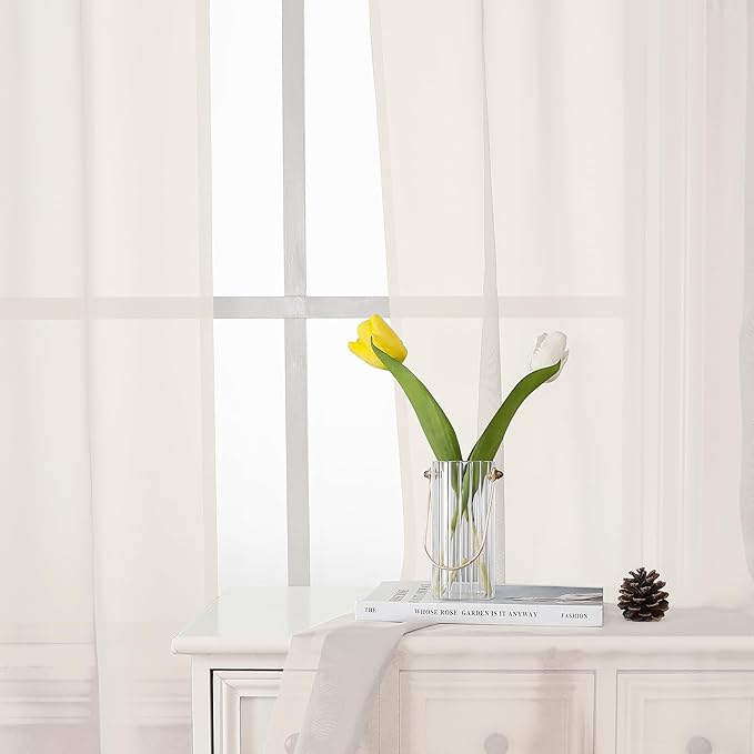 Lecloud Ivory Sheer Curtains 78 Inches Long 2 Panels, Elegant Light Filtering Voile Breathable Curtains, Solid Window Treatments with Dual Rod Pocket for Dining Room Bedroom, Each 42" W x 78" L