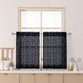 Chyhomenyc Black Sheer Curtains 30 Inch Length, Light Filtering Leaf Tufted Textured Small Window Kitchen Curtain Over Sink, Short Half Window Curtains for Bathroom Basement, 30" Wx30 L, 2 Panels
