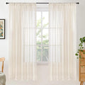 BGment 72 Inch Length Beige Linen Curtains for Living Room - Natural Semi Sheer Drapes with Rod Pocket Textured Rustic for Bedroom Country Light Filtering, 2 Panels, Each Panel 52 Inch Wide
