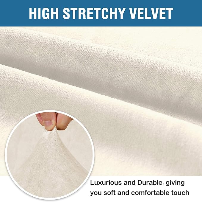 H.VERSAILTEX Stretch Velvet Loveseat Covers for 2 Cushion Couch Covers for Living Room Sofa Covers Slipcovers with Non Slip Straps Bottom, Ultra Thick Comfy Velour (Width 58"-72", Ivory)