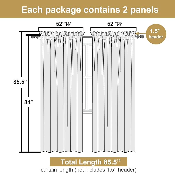 Lecloud Leia Black Sheer Curtains 84 Inches Long 2 Panels, Airy Leaf Textured Jacquard Drapes, Light Filtering & Privacy Rod Pocket Window Curtains for Living Room Bedroom, 52" W x 84" L