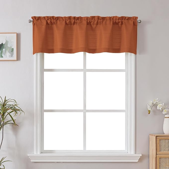 Chyhomenyc Orange Valance for Windows, Light Filtering Faux Linen Textured Small Short Valance for Kitchen Bathroom Laundry Basement, Solid Rod Pocket Top Window Curtain, 60Wx14L inch, 1 Piece