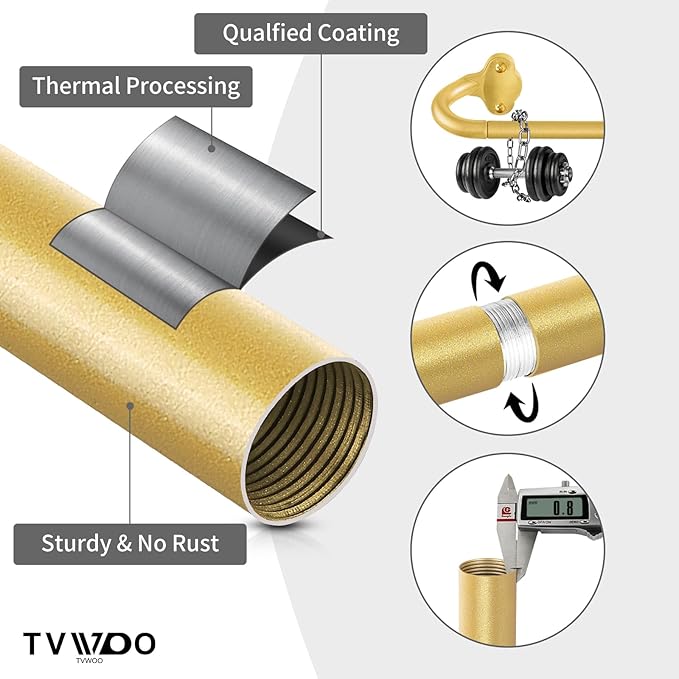 TVWOO Gold Wrap Around Curtain Rods 2 Pack:Small Blackout Adjustable Window Curtain Rod for Bedroom Kitchen Apartment Renter Friendly,Room Darkening Curved Drapery Rods Easy Install,Brass Gold 28-48"