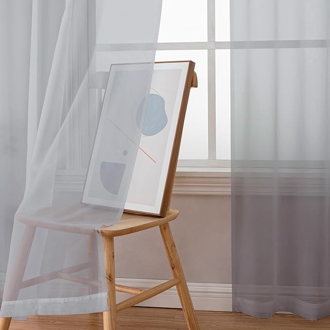 OWENIE Sheer Curtains 72 Inches Long for Living Room Bedroom, Rod Pocket Fimly Voile Door Curtains with Soft Touch, Rod Pocket Solid Light Grey Voile Elegant Airy Curtains, Each 42Wx72L inch