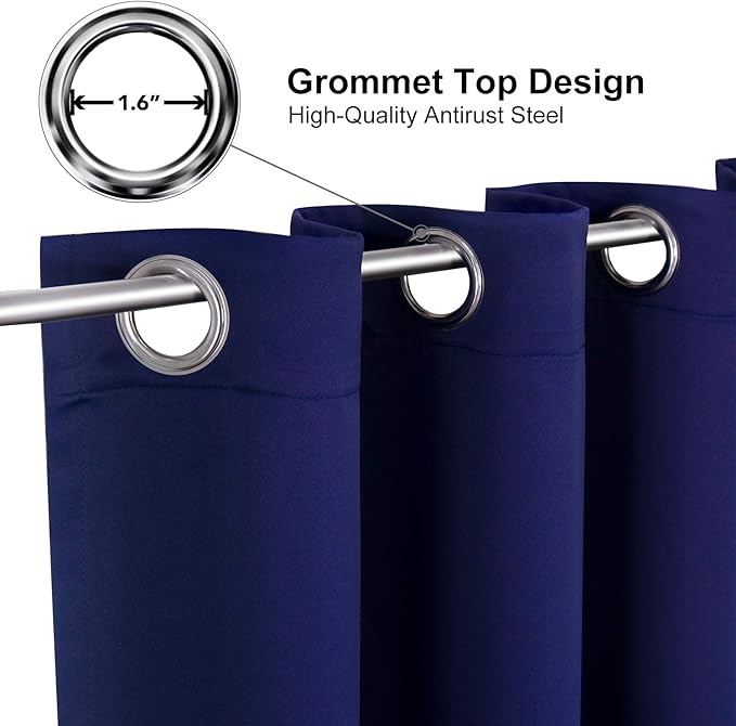 ChrisDowa Grommet Blackout Curtains for Bedroom and Living Room - 2 Panels Set Thermal Insulated Room Darkening Curtains (Navy Blue, 52W x 63L)